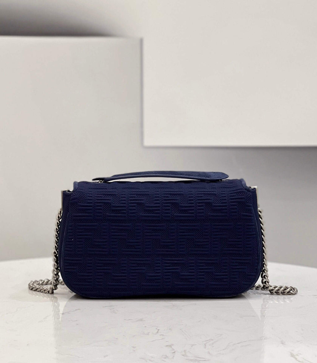 Fendi 8BR793 Midi Baguette Chain FF Fabric Bag Blue