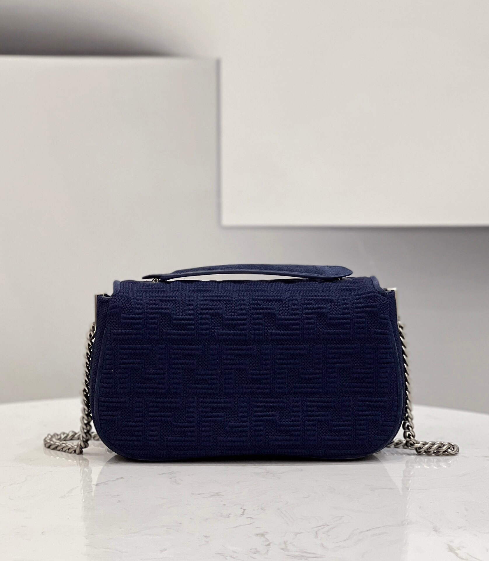 Fendi 8BR793 Midi Baguette Chain FF Fabric Bag Blue