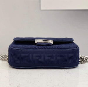 Fendi 8BR793 Midi Baguette Chain FF Fabric Bag Blue - Default Title - View 4