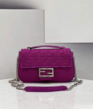 Fendi 8BR793 Midi Baguette Chain FF Fabric Bag Purple - Default Title - View 1
