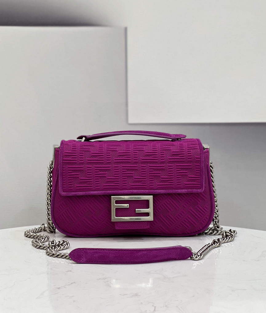 Fendi 8BR793 Midi Baguette Chain FF Fabric Bag Purple - Default Title - View 1