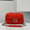 Fendi 8BR793 Midi Baguette Chain FF Fabric Bag Red - Default Title - View 1