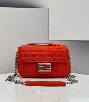 Fendi 8BR793 Midi Baguette Chain FF Fabric Bag Red - Default Title - View 1