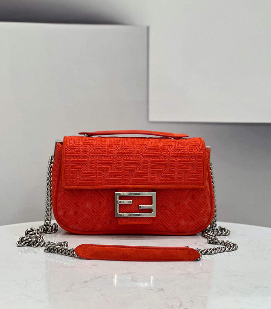 Fendi 8BR793 Midi Baguette Chain FF Fabric Bag Red - Default Title - View 1