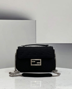 Fendi 8BR793 Midi Baguette Chain FF Fabric Bag Black - Default Title - View 1
