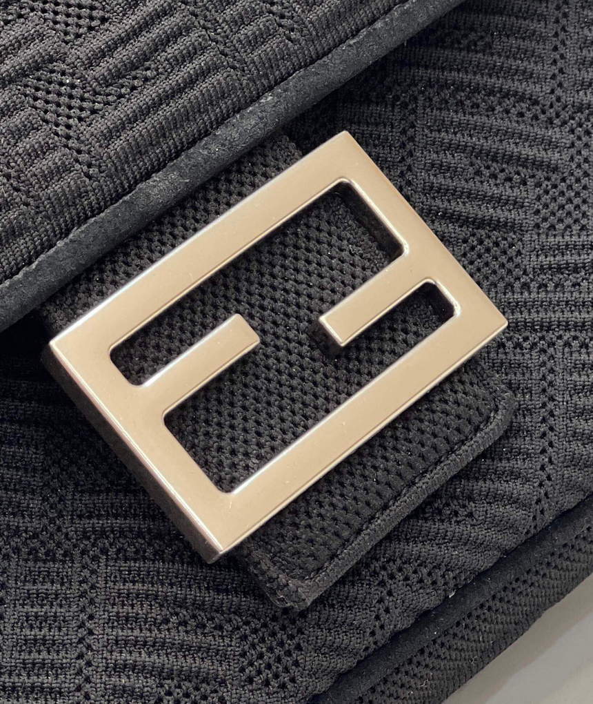 Fendi 8BR793 Midi Baguette Chain FF Fabric Bag Black - Default Title - View 5