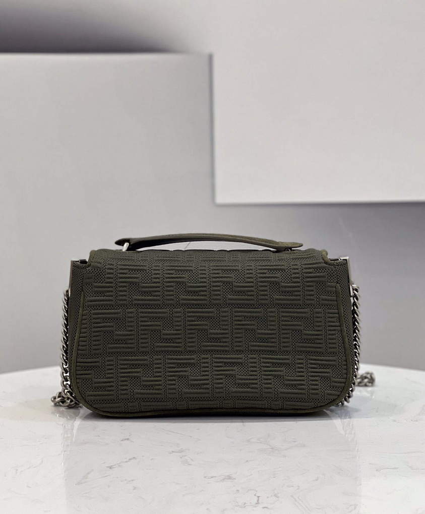 Fendi 8BR793 Midi Baguette Chain FF Fabric Bag Green
