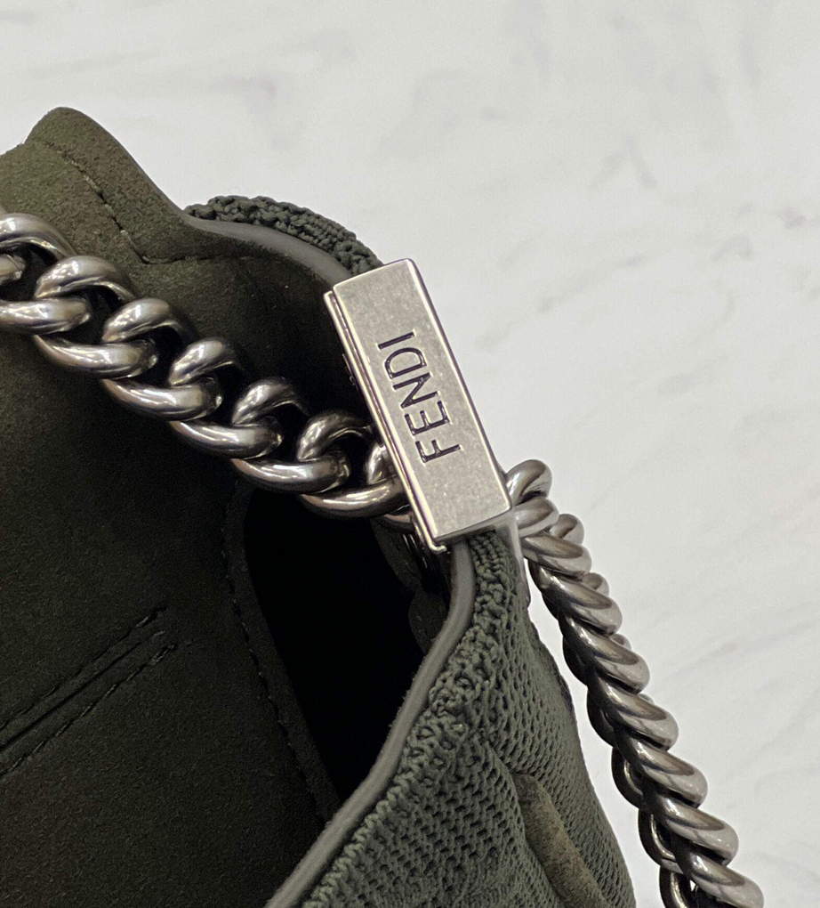 Fendi 8BR793 Midi Baguette Chain FF Fabric Bag Green
