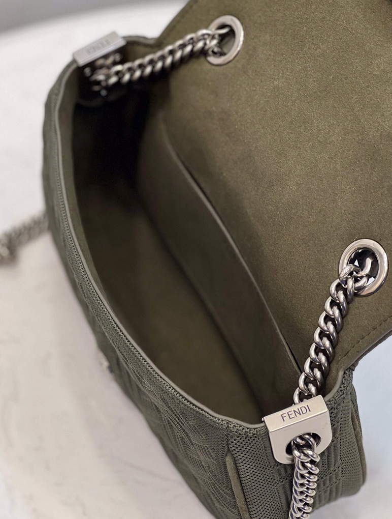 Fendi 8BR793 Midi Baguette Chain FF Fabric Bag Green - Default Title - View 9