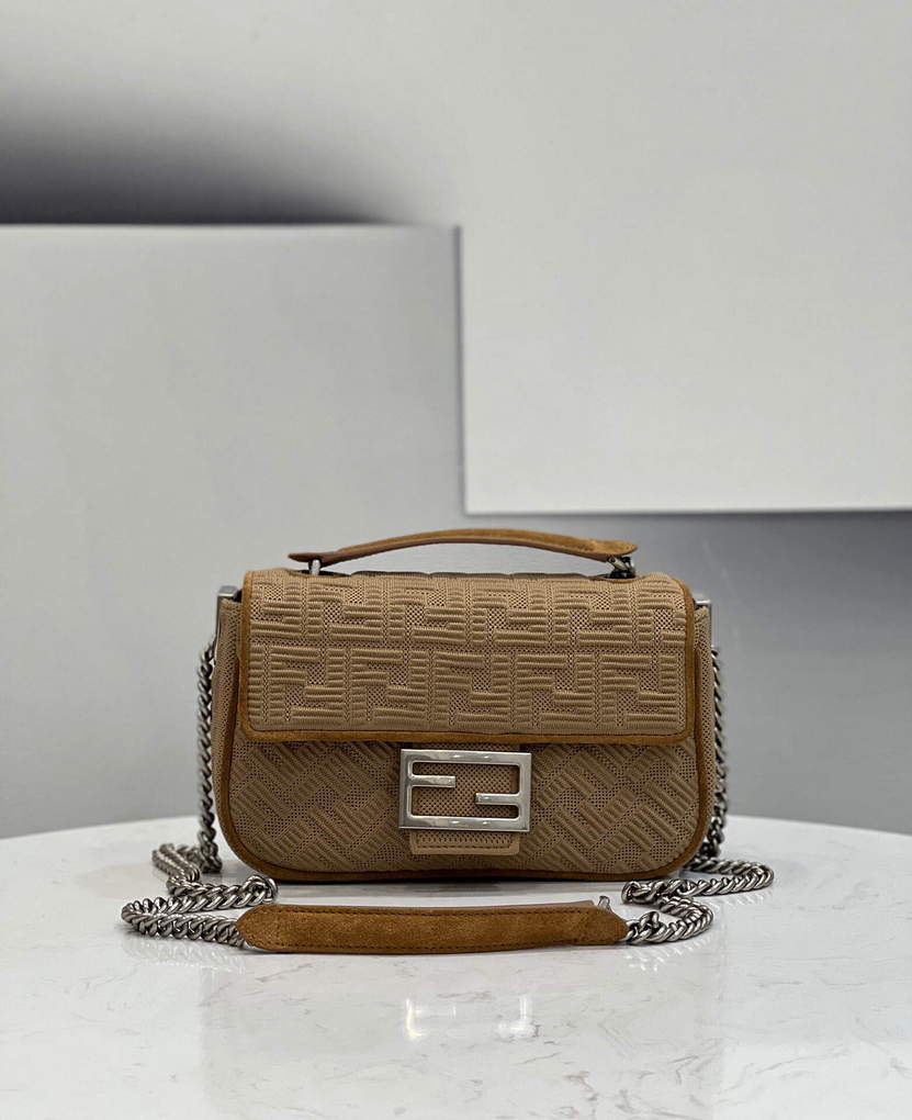 Fendi 8BR793 Midi Baguette Chain FF Fabric Bag Beige - Default Title - View 1