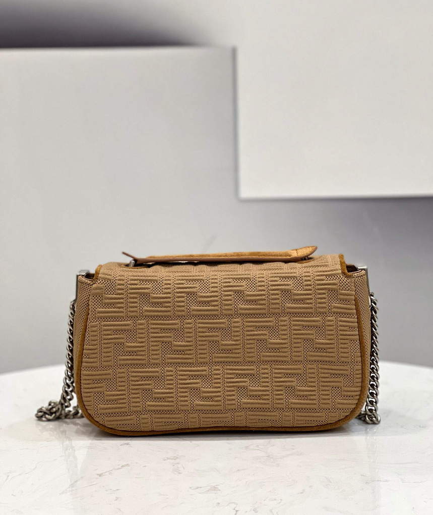 Fendi 8BR793 Midi Baguette Chain FF Fabric Bag Beige