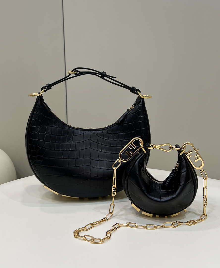Fendi 8BR798 Fendigraphy Small Black Crocodile leather bag