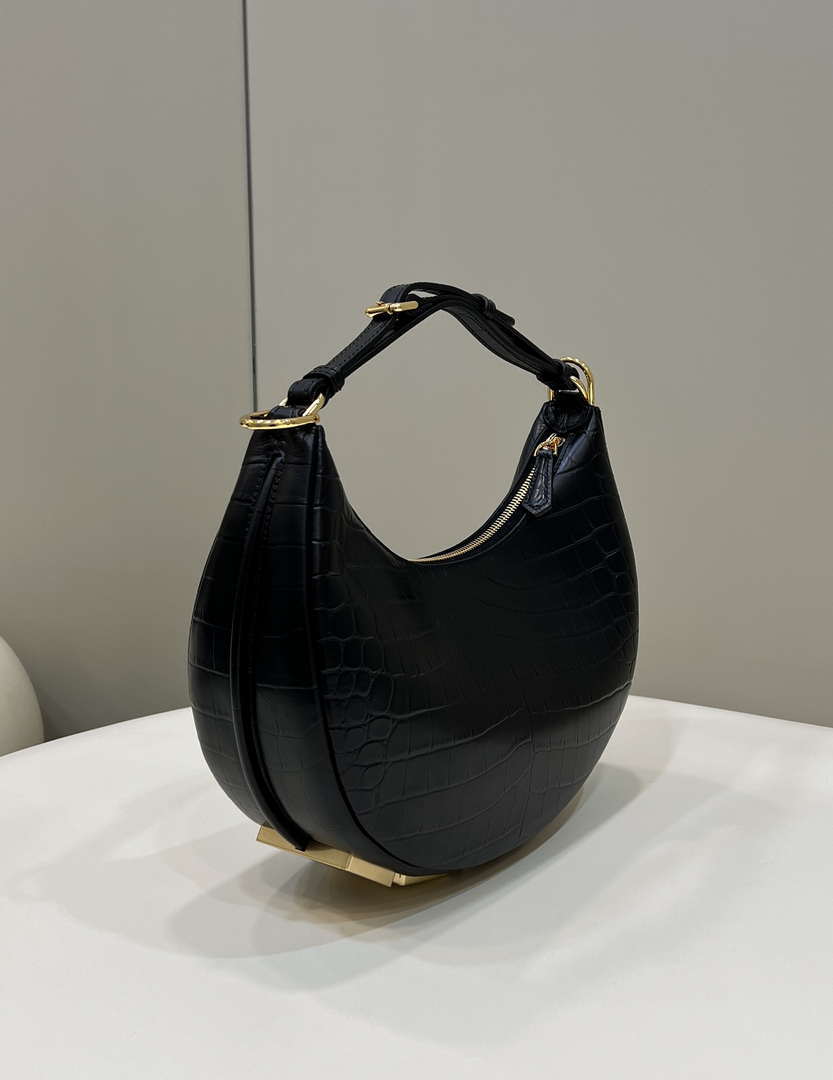 Fendi 8BR798 Fendigraphy Small Black Crocodile leather bag