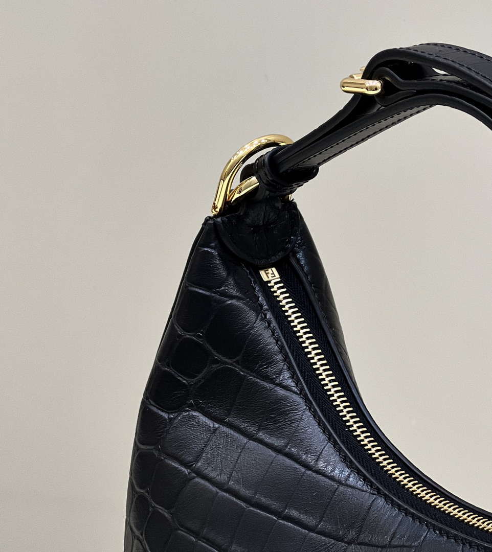 Fendi 8BR798 Fendigraphy Small Black Crocodile leather bag