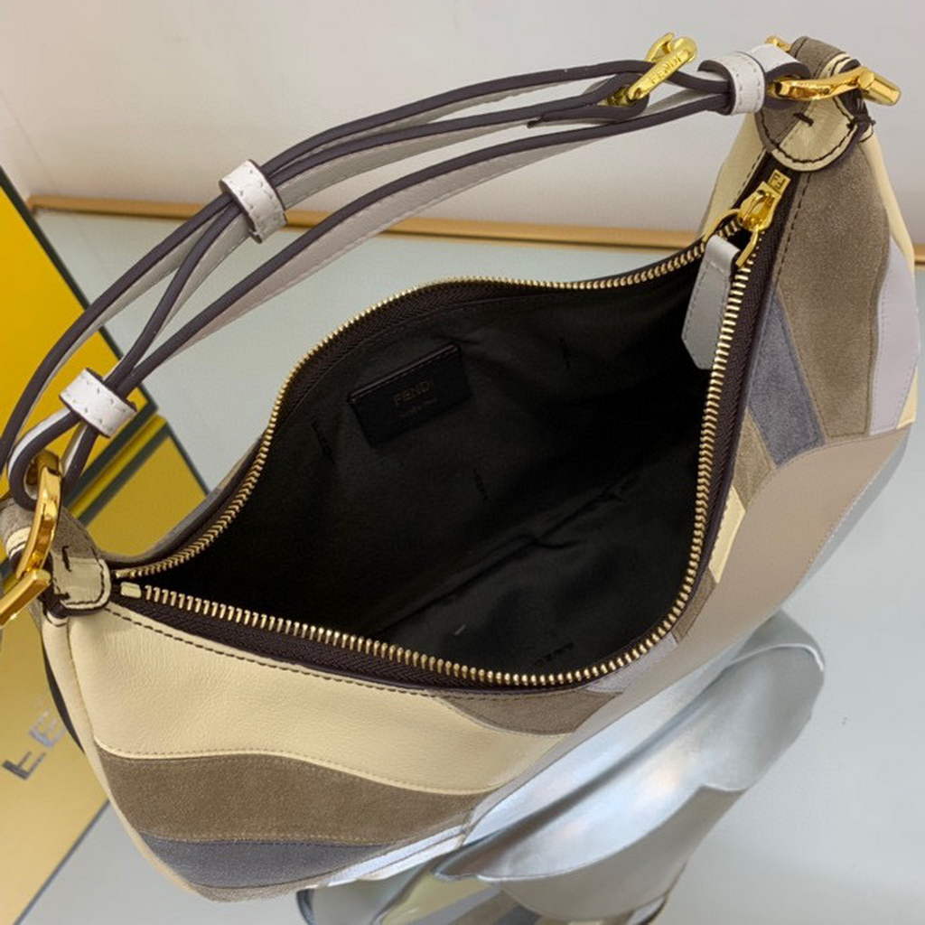 Fendi 8BR798 Fendigraphy Small Leather bag with multicolour inlay Silver