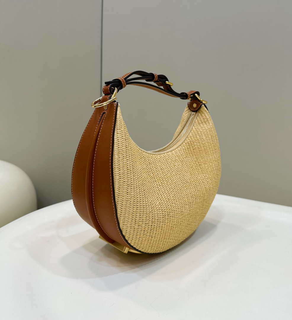 Fendi 8BR798 Fendigraphy Small Natural Raffia and Brown leather bag 80145