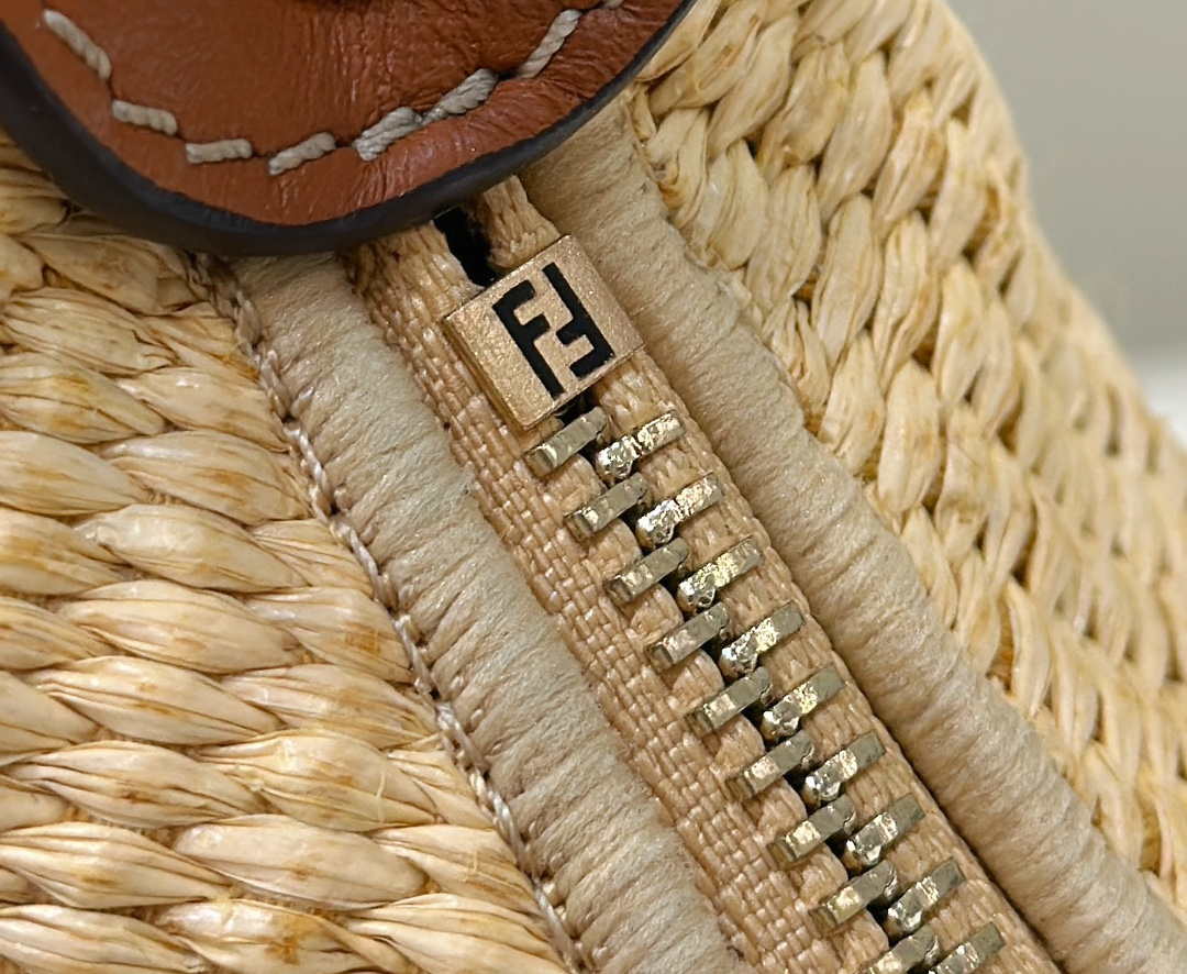 Fendi 8BR798 Fendigraphy Small Natural Raffia and Brown leather bag 80145