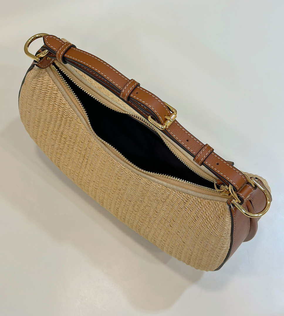 Fendi 8BR798 Fendigraphy Small Natural Raffia and Brown leather bag 80145