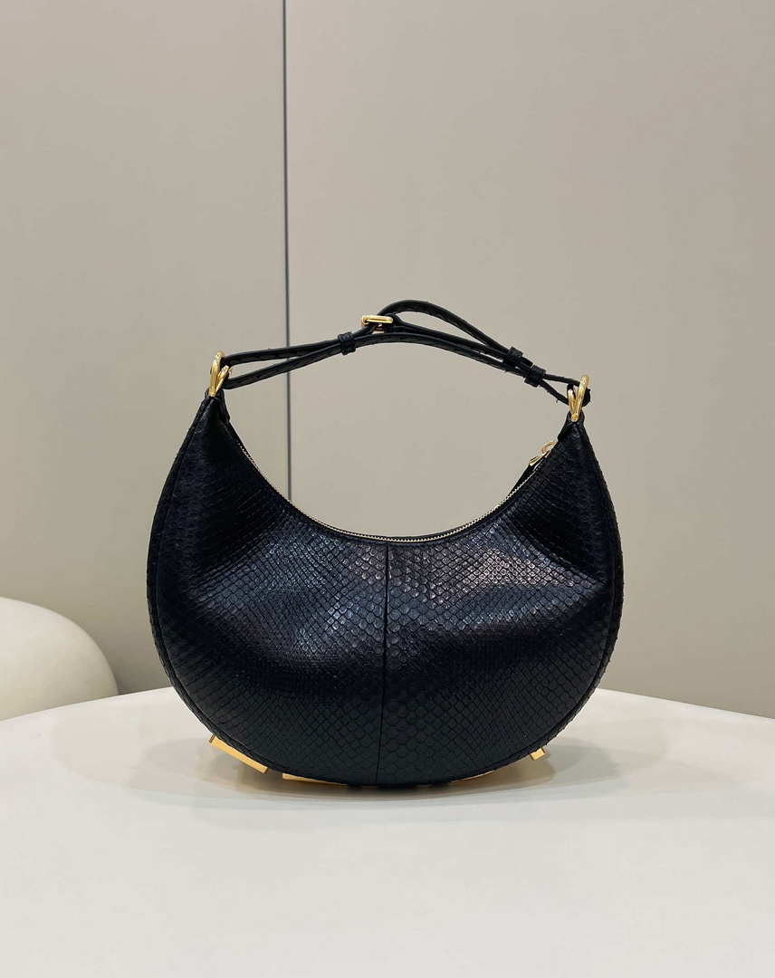 Fendi 8BR798 Fendigraphy Small Snake skin Leather bag Black - Default Title - View 1