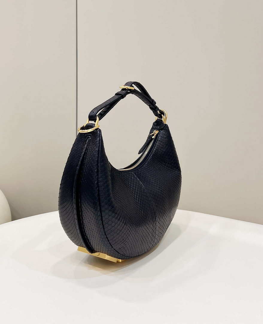 Fendi 8BR798 Fendigraphy Small Snake skin Leather bag Black