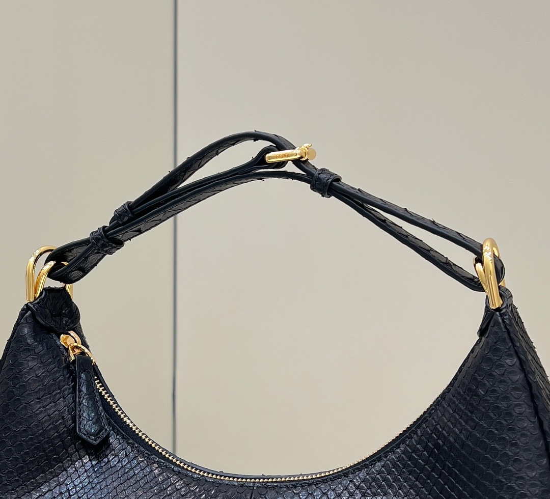 Fendi 8BR798 Fendigraphy Small Snake skin Leather bag Black