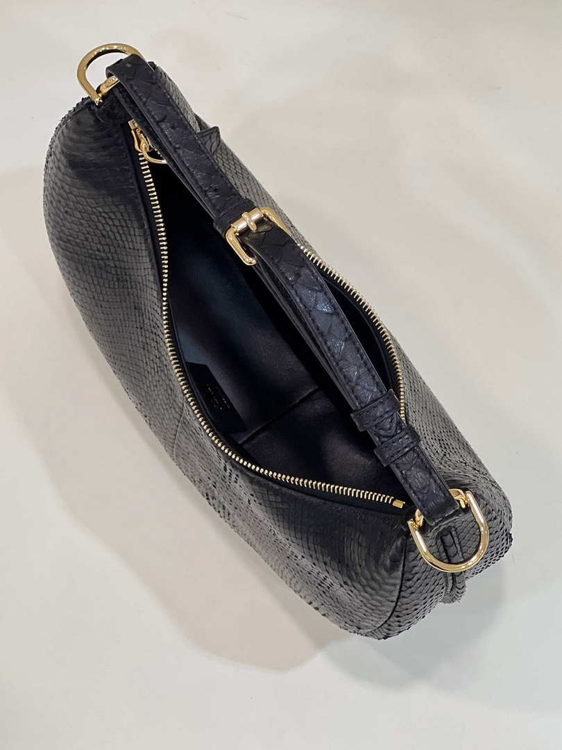 Fendi 8BR798 Fendigraphy Small Snake skin Leather bag Black