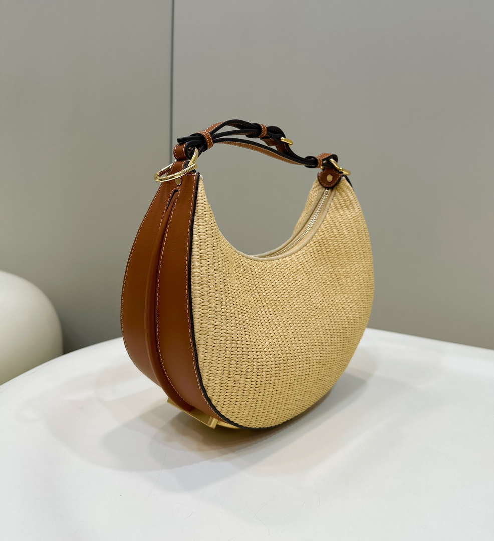 Fendi 8BR799 Fendigraphy Medium Natural Raffia and Brown leather bag - Default Title - View 2