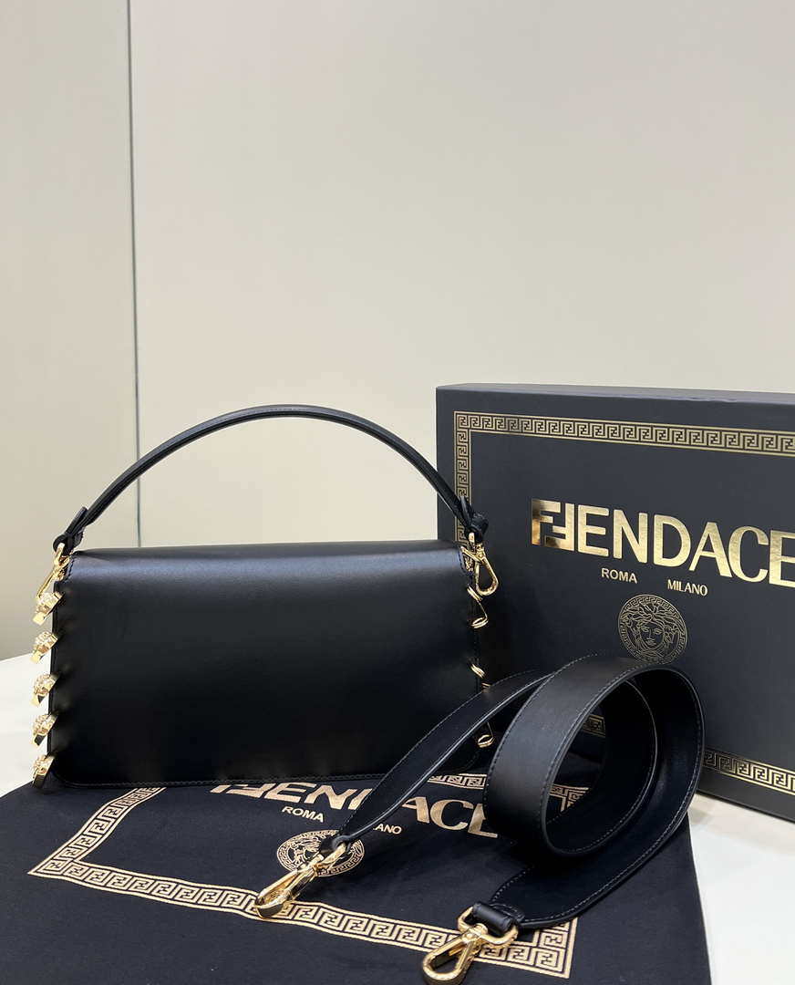 Fendi 8BR801 Baguette brooch Fendace Black leather 8563 bag