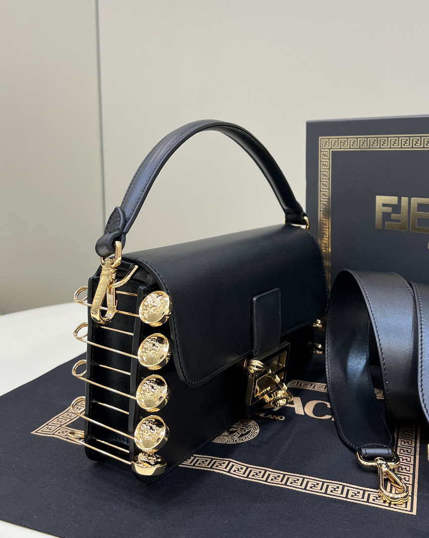 Fendi 8BR801 Baguette brooch Fendace Black leather 8563 bag
