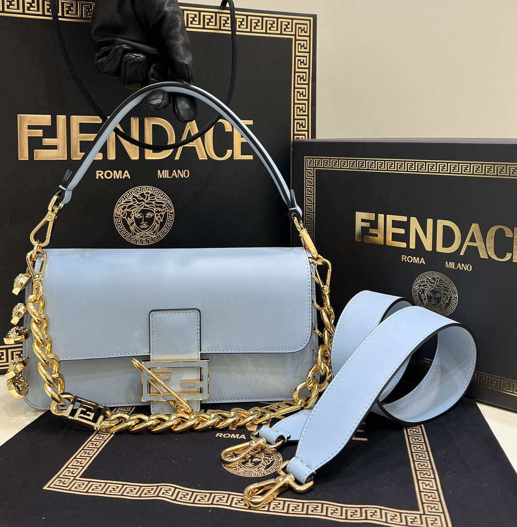 Fendi 8BR801 Baguette brooch Fendace Blue leather 8563 bag - Default Title - View 1