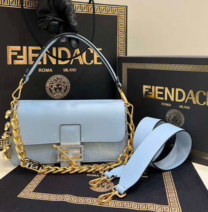 Fendi 8BR801 Baguette brooch Fendace Blue leather 8563 bag - Default Title - View 1