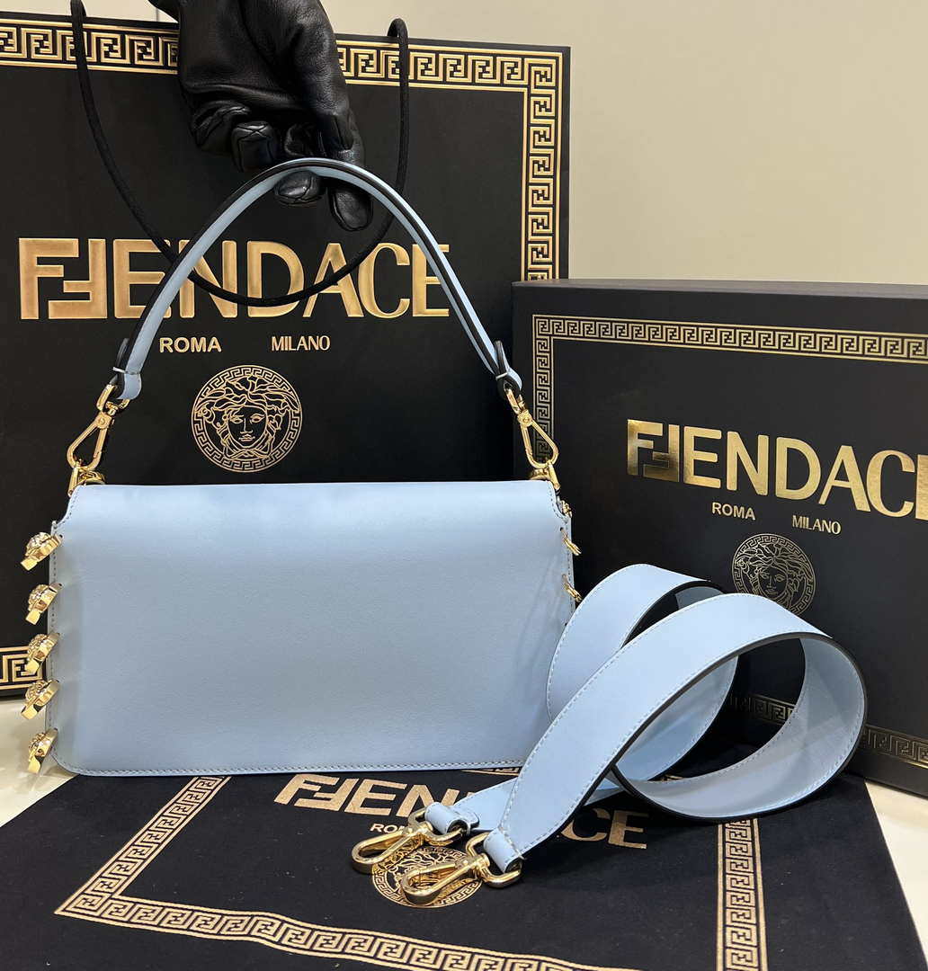 Fendi 8BR801 Baguette brooch Fendace Blue leather 8563 bag - Default Title - View 2
