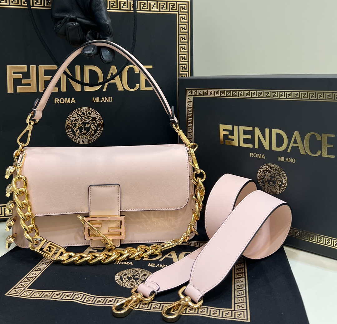 Fendi 8BR801 Baguette brooch Fendace Pink leather 8563 bag - Default Title - View 1