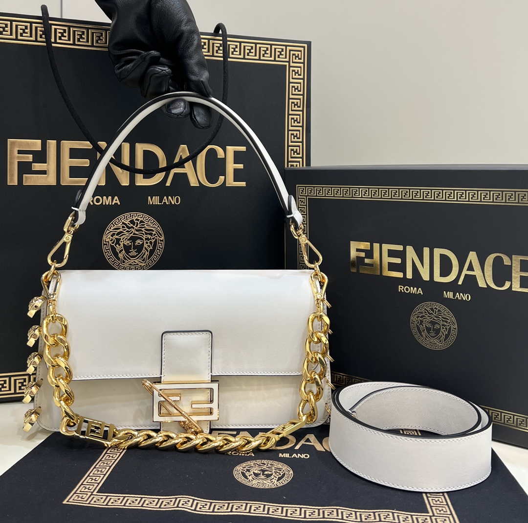 Fendi 8BR801 Baguette brooch Fendace White leather 8563 bag - Default Title - View 1