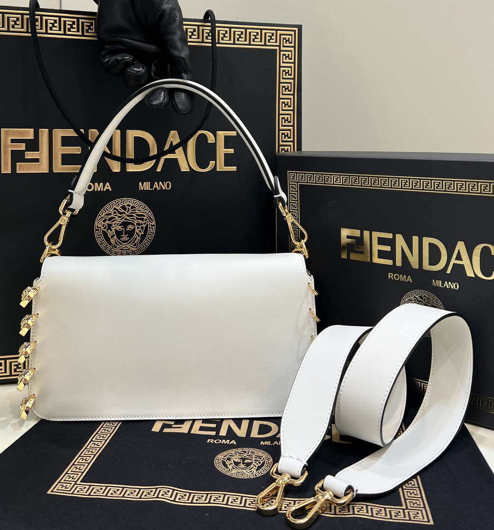 Fendi 8BR801 Baguette brooch Fendace White leather 8563 bag
