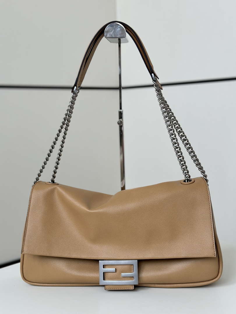 Fendi 8BR828AS7AF1QD0 Baguette Chain Large Black leather bag 8669 Apricot - Default Title - View 2