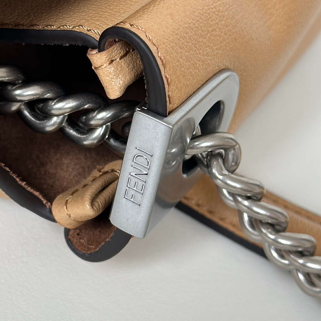 Fendi 8BR828AS7AF1QD0 Baguette Chain Large Black leather bag 8669 Apricot - Default Title - View 4