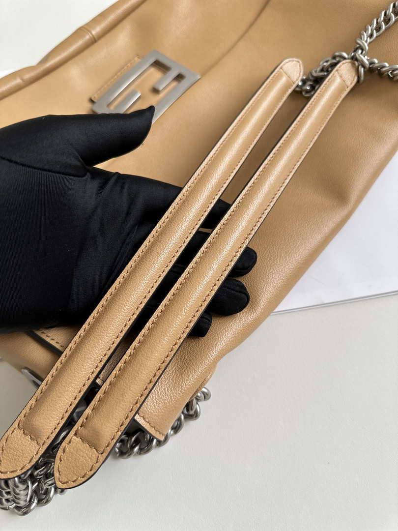 Fendi 8BR828AS7AF1QD0 Baguette Chain Large Black leather bag 8669 Apricot - Default Title - View 8