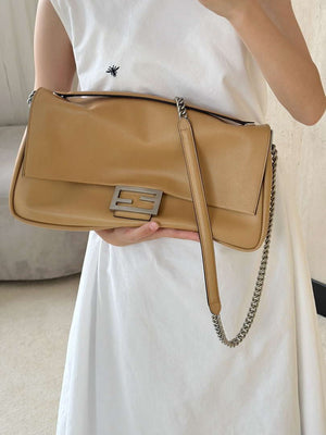 Fendi 8BR828AS7AF1QD0 Baguette Chain Large Black leather bag 8669 Apricot - Default Title - View 13