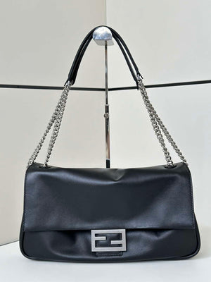 Fendi 8BR828AS7AF1QD0 Baguette Chain Large Black leather bag Black 8669 - Default Title - View 6