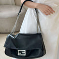 Fendi 8BR828AS7AF1QD0 Baguette Chain Large Black leather bag Black 8669 - Default Title - View 1