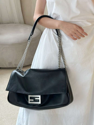 Fendi 8BR828AS7AF1QD0 Baguette Chain Large Black leather bag Black 8669 - Default Title - View 1
