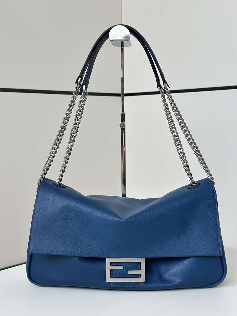 Fendi 8BR828AS7AF1QD0 Baguette Chain Large Black leather bag 8669 Blue - Default Title - View 5