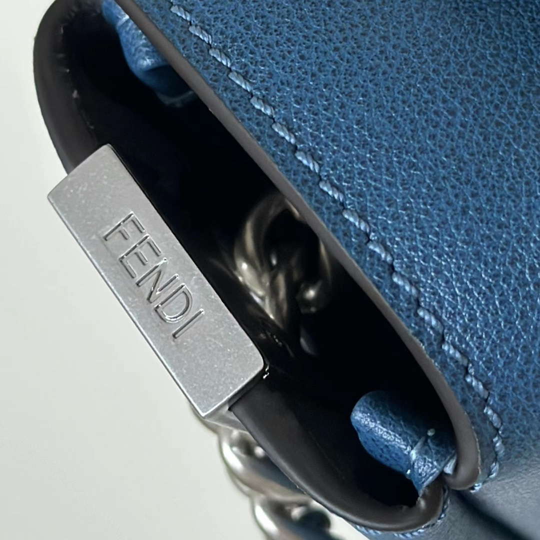 Fendi 8BR828AS7AF1QD0 Baguette Chain Large Black leather bag 8669 Blue - Default Title - View 8