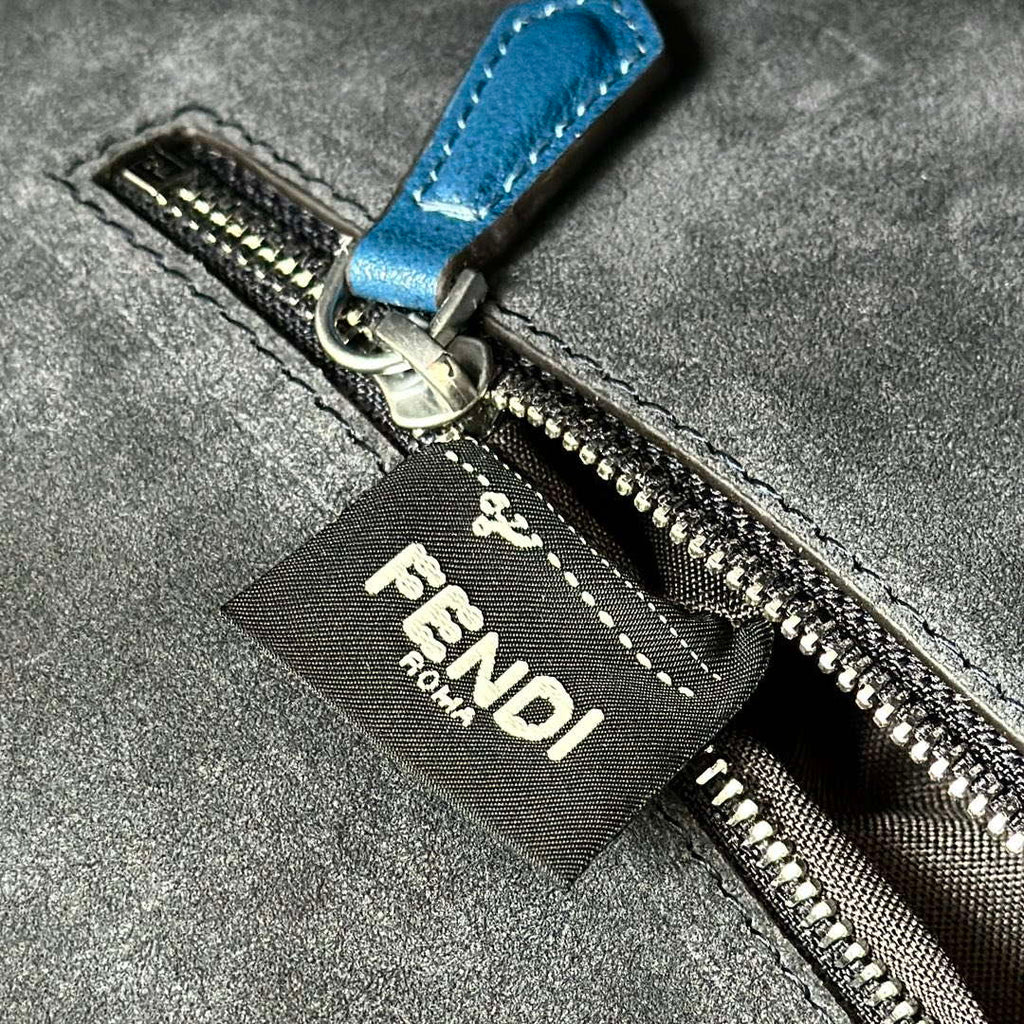 Fendi 8BR828AS7AF1QD0 Baguette Chain Large Black leather bag 8669 Blue