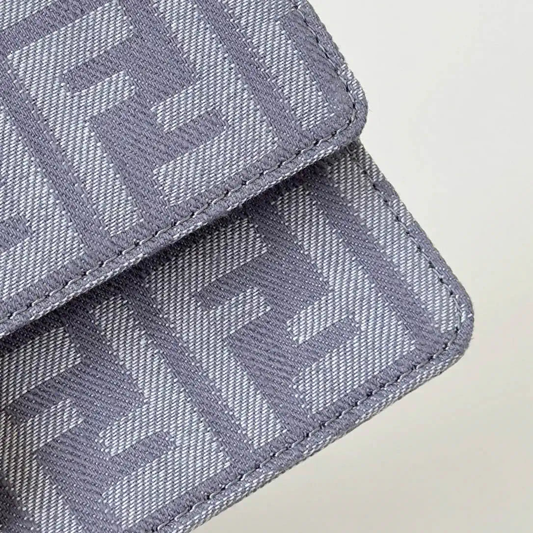 Fendi 8BR828AS7AF1QD0 Baguette Chain Large Blue denim-effect FF jacquard bag 8638