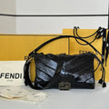 Fendi 8BR833AQ0DF1SK5 Mamma Baguette Medium Black eel skin leather bag 8677M - Default Title - View 1
