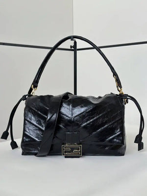 Fendi 8BR833AQ0DF1SK5 Mamma Baguette Medium Black eel skin leather bag 8677M - Default Title - View 2