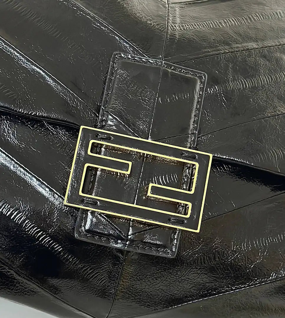 Fendi 8BR833AQ0DF1SK5 Mamma Baguette Medium Black eel skin leather bag 8677M - Default Title - View 4