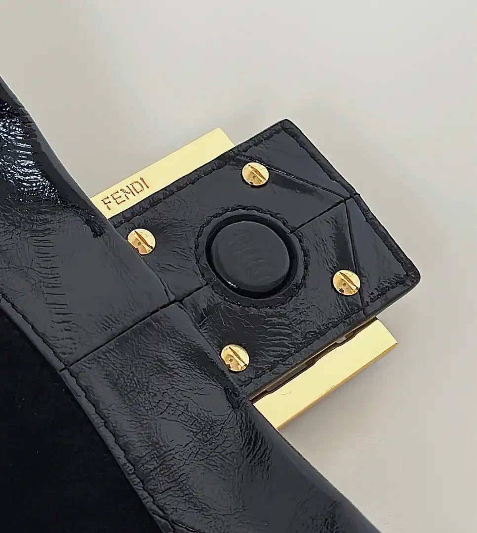 Fendi 8BR833AQ0DF1SK5 Mamma Baguette Medium Black eel skin leather bag 8677M - Default Title - View 6